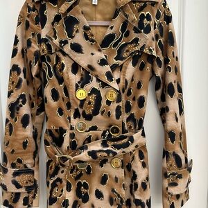 Vintage Cache Leopard Print Women's Trench Coat